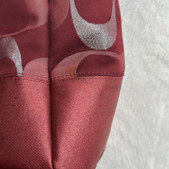 Coach Diaper Bag Maroon Burgundy Silver F20425 with Matching Small Bag - Picture 8 of 16